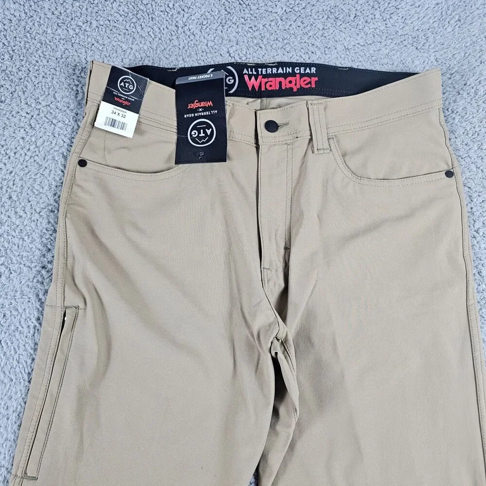 Wrangler ATG Pants Mens 35x32 Khaki Stretch Hiking Outdoor Trail All Terrain
